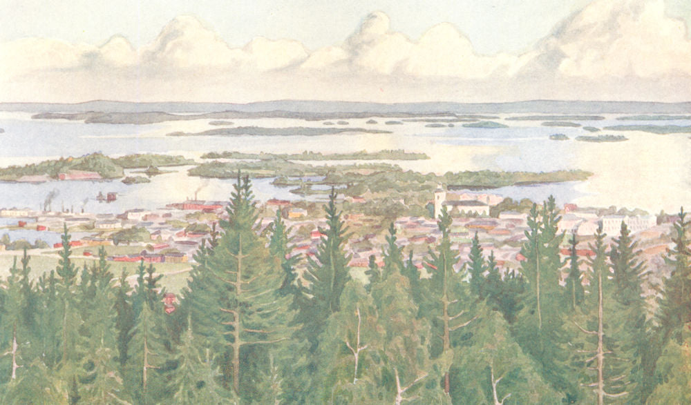 FINLAND. Kuopio, view from the Puijo Hill 1908 old antique print picture